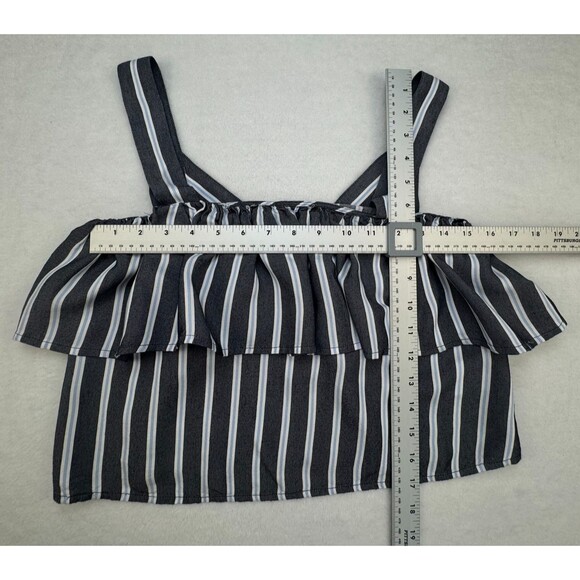 Express Crop Crop Top Sz XS Stripe Gray Blue White Flounce Back Zipper - Picture 4 of 9